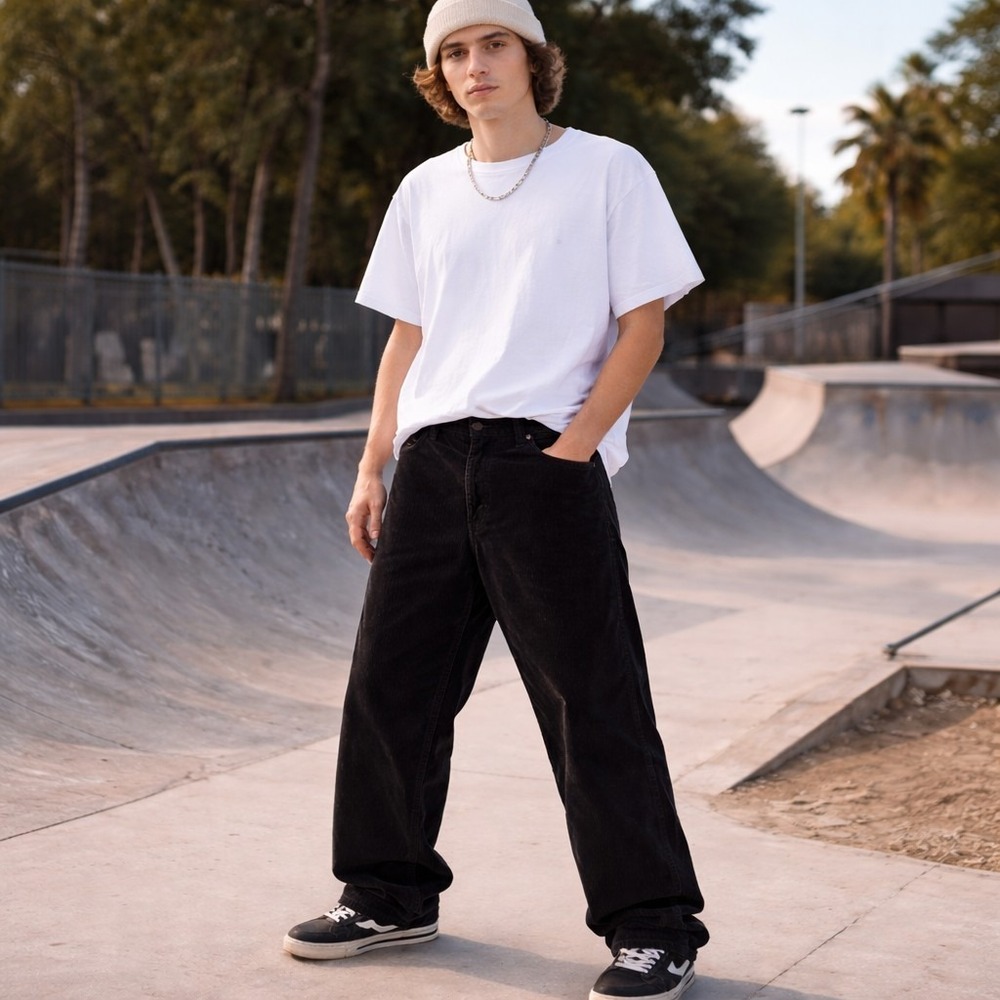 Empyre Corduroy Pants Black Relaxed Fit Skater Rave Streetwear 30x26 Straigh Leg